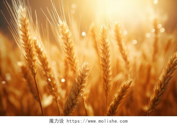 阳光照耀下的立秋成熟麦穗特写粮食丰收的秋天